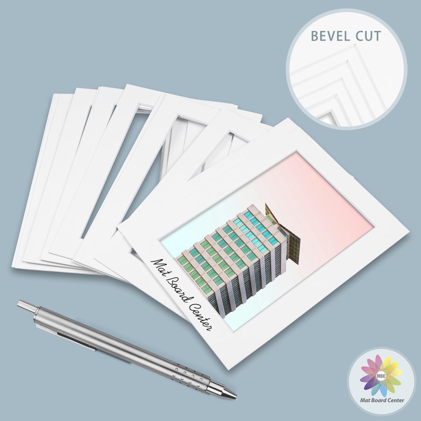 MBC Mat Board Center, 5 Pack 12x16 for 9x12 White Picture Mats Frame Mattes, Bevel Cut, Acid Free, 4-ply Thickness