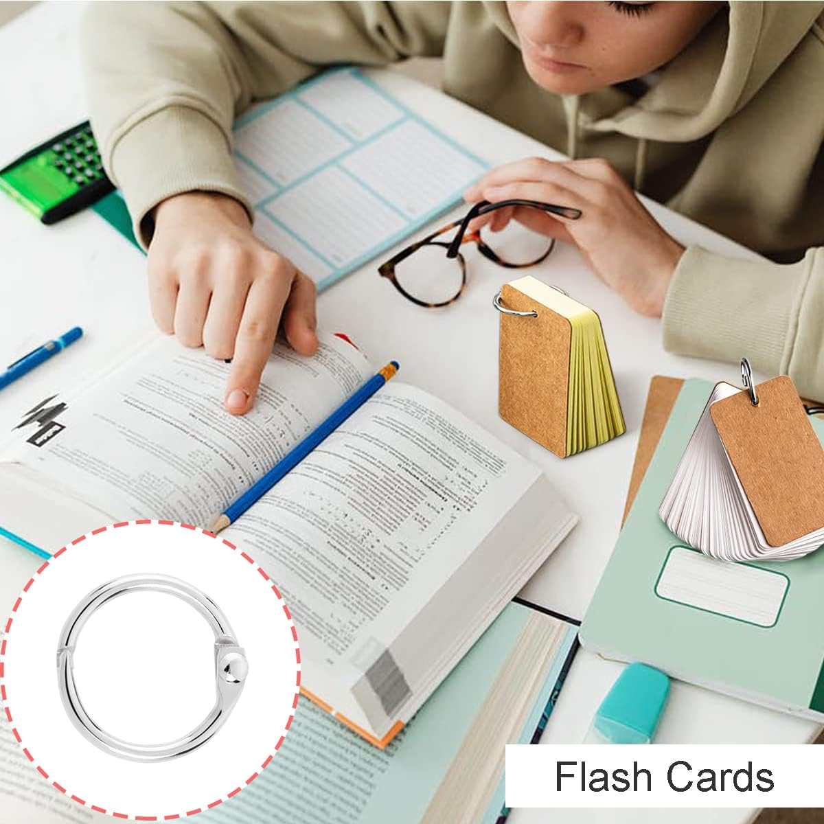 CooBigo Loose Leaf Binder Rings 1 Inch Metal Book Ring Clip for Index Card, Flashcard, Shower Curtain, DMC Embroidery Floss Organizer, Key Chain - Silver(50 Pack)