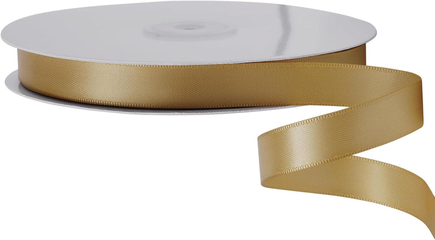 LIUYAXI Pale Gold Satin Ribbon, Double Faced 5/8" X Continuous 25 Yards Ribbons Perfect for Gift Wrapping Bows Bouquet Wedding Craft and More