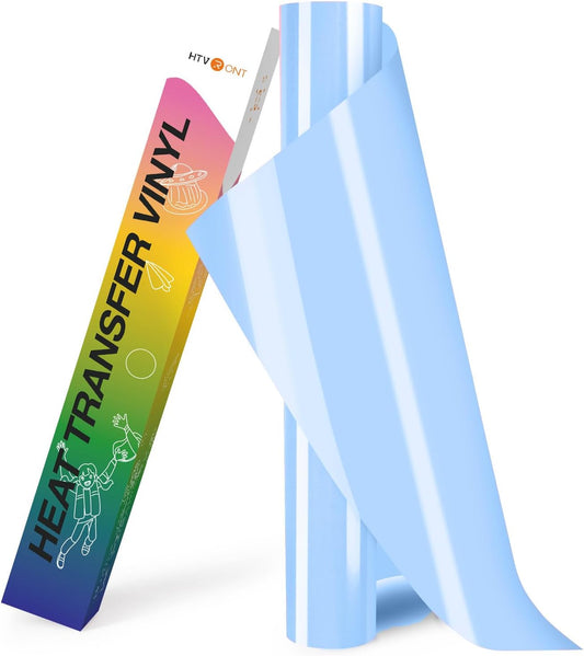 HTVRONT HTV Heat Transfer Vinyl - 12" x 8ft Blue HTV Vinyl for Shirts, Iron on Vinyl Compatible with Cricut Cutting Machine - Easy to Cut & Weed for Heat Transfer Design (Misty Blue)