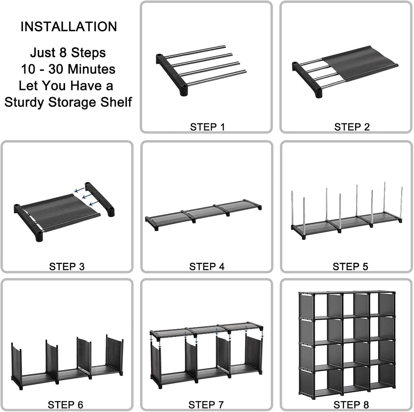 12 Cube Storage Organizer Book Shelves, DIY Open Stackable Bookshelf, Extra Large Plastic Bookcase Rack for Bedroom, Living Room, Home Office