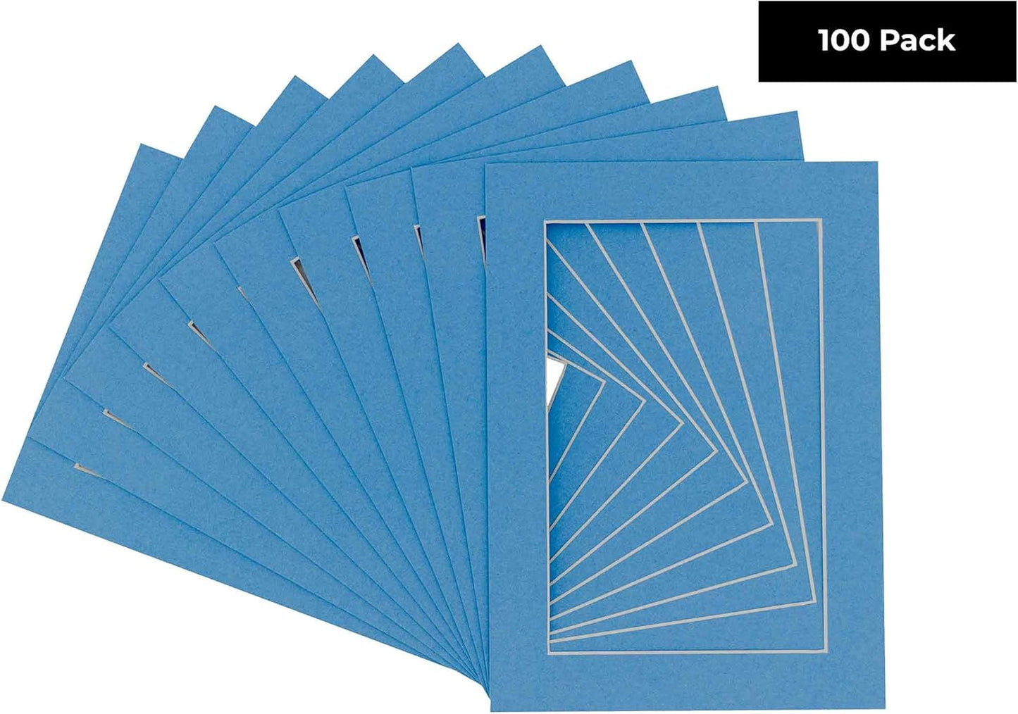 11x14 Mat for 8.5x11 Photo - Precut Bay Blue Picture Matboard for Frames 11 x 14 Inches - Bevel Cut Matte to Display Art 8.5 x 11 Inches - Acid Free Pack of 100 MATS with Backing Boards & Clear Bags