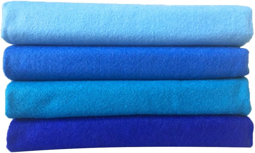 4pcs Thick 1.4mm Soft Felt Fabric Sheet Assorted Color Felt Pack DIY Craft Sewing Squares Nonwoven Patchwork (92x90cm Blue)