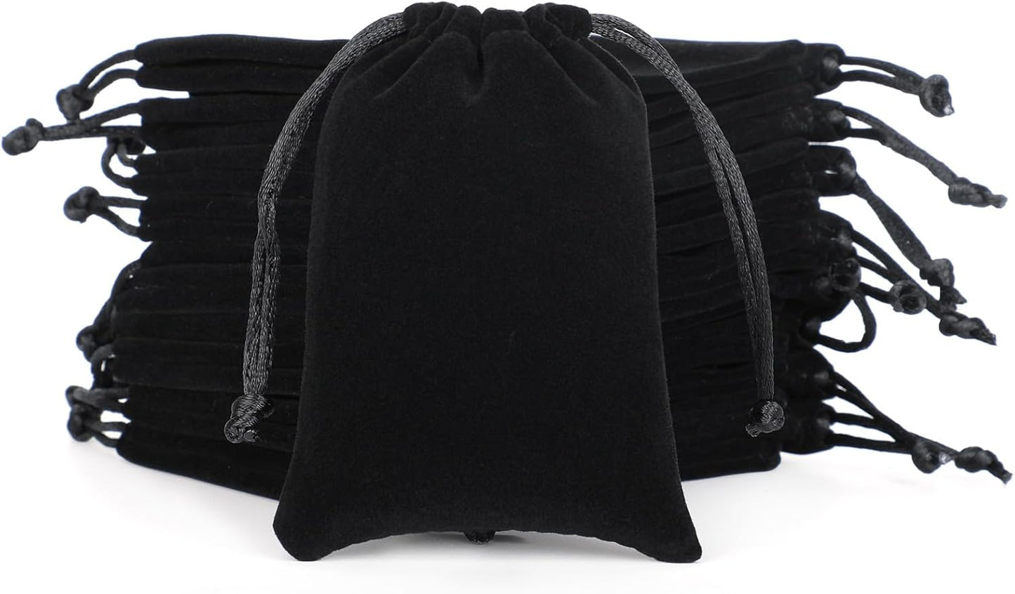 Velvet Drawstring Jewelry Bag, 50Pcs Black Coin Pouch, 3x4 Dice Bag, Or Wrapping Halloween Party Favors, Small Jewelry, Small Bussiness, Palm Crosses, Chains, Bracelet, For Church