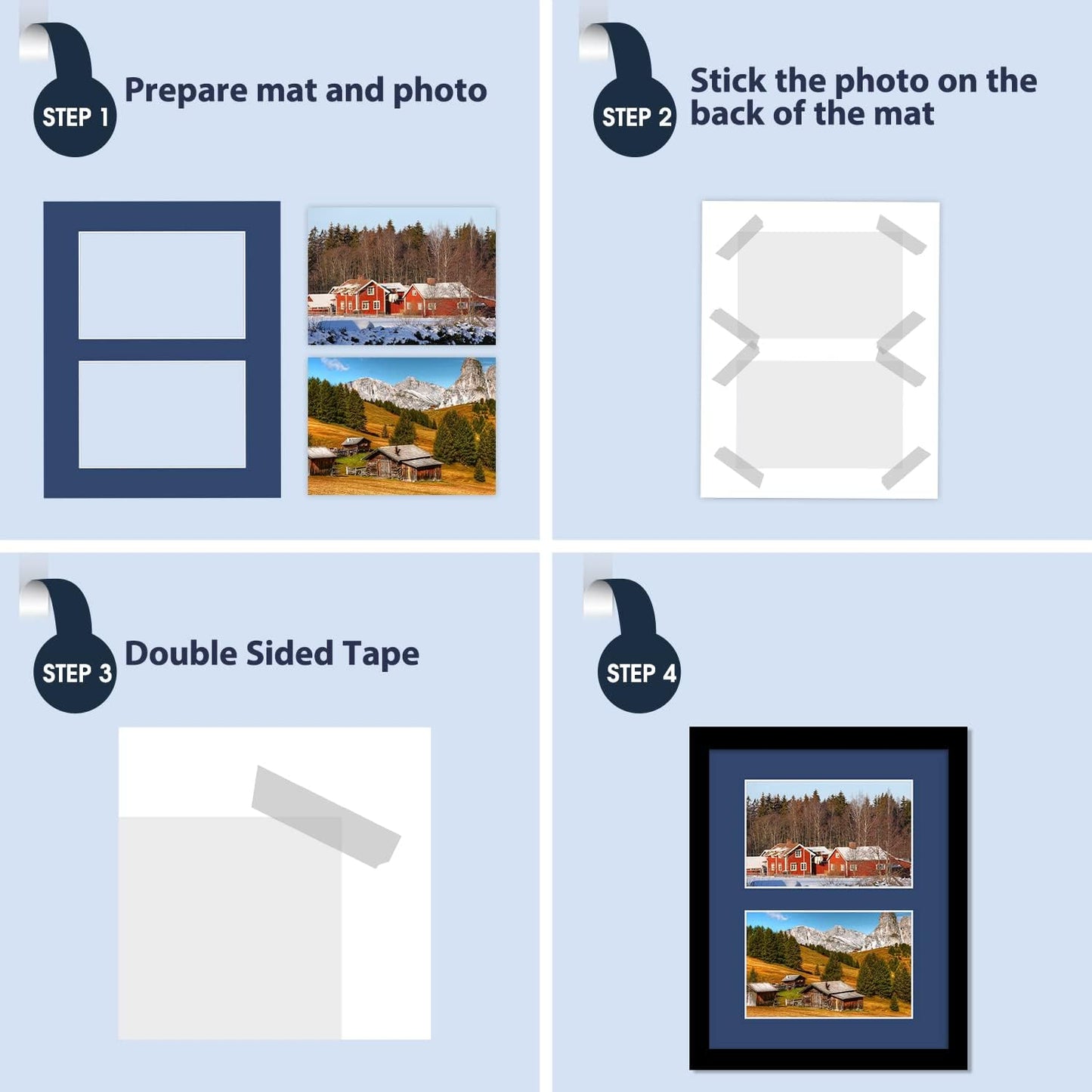 Mat Board Center, Pack of 10, Photo Picture Mats - Acid Free, 4-ply Thickness, White Core - for Pictures, Photos, Framing (8x10 for 2-4x6 Mixed Color)