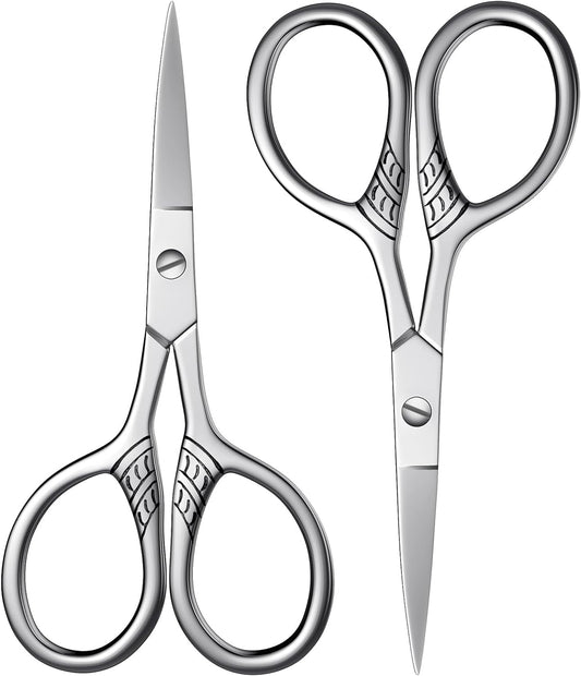 Stainless Steel Small Scissors with Textured Handle - All Purpose for Arts, Crafts, Sewing, Office & Kitchen, Sharp & Durable Cutting Tools -2Pcs