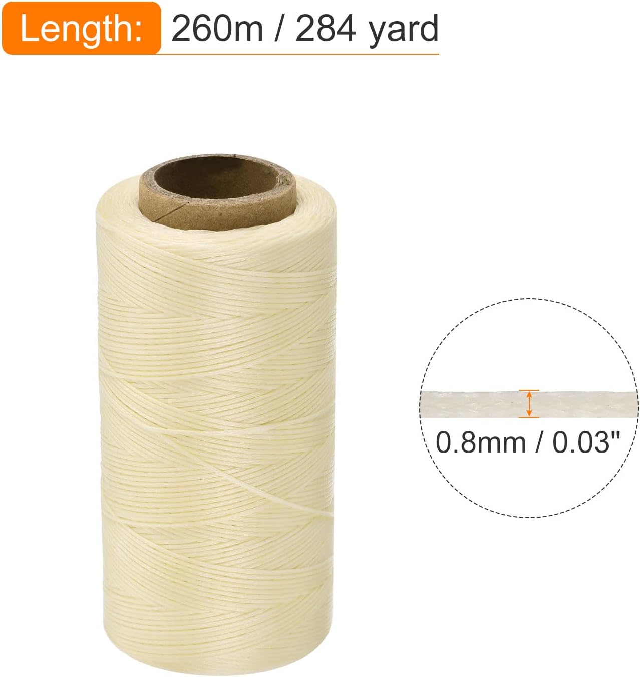 MECCANIXITY Waxed Thread,284 Yard 0.8mm 150D Flat Wax Thread Polyester Waxed String for Leather Sewing Hand Weaving Book Binding Home Decoration,Cream White