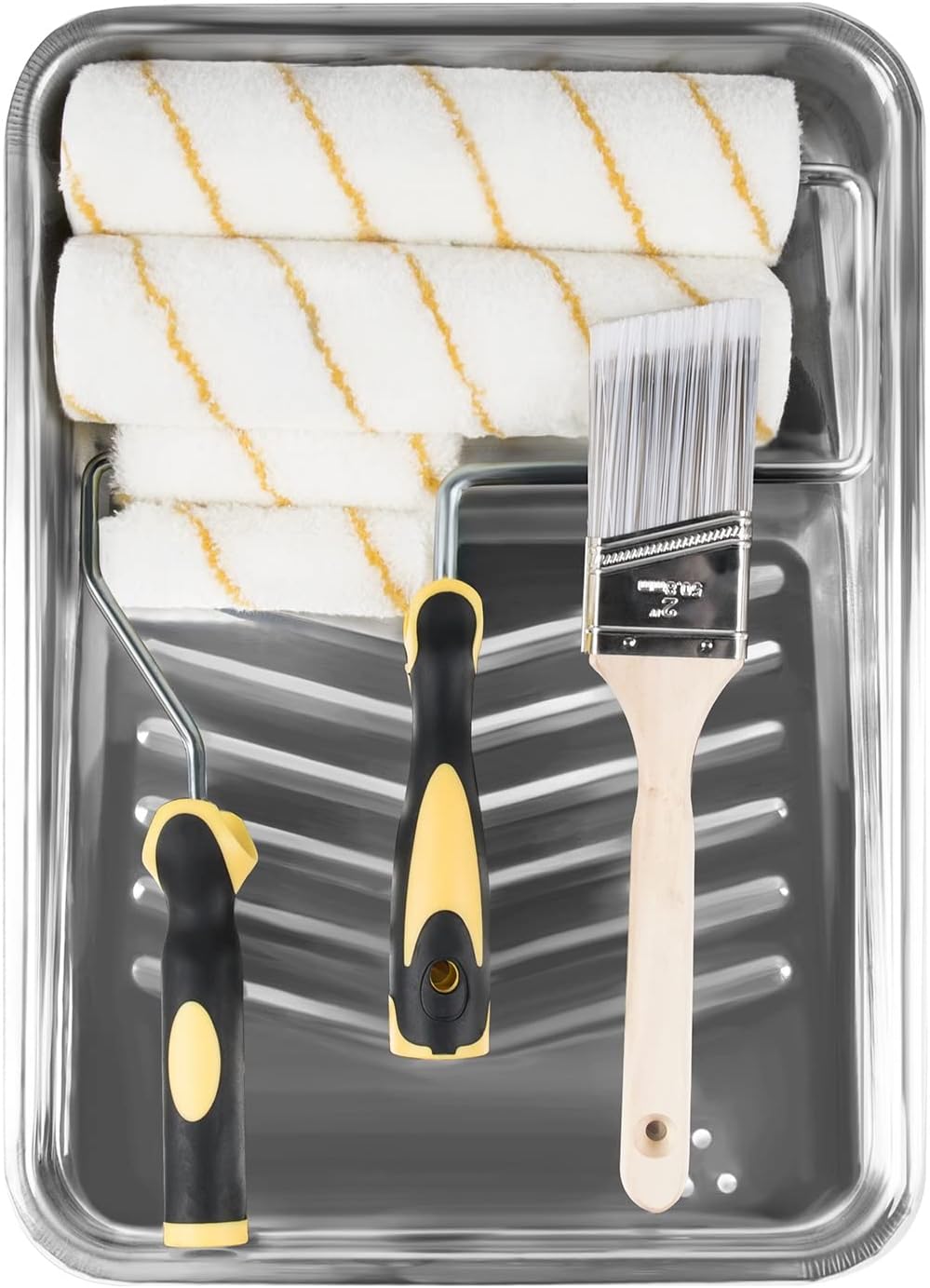 ETERNA Paint Roller Kit, 9 Pieces Paint Supplies for House Painting, with Metal Paint Tray&9 inch+4 inch Paint Rollers&Cover&Frame&Brush, Perfect for Wall Decorating Home DIY Improvement