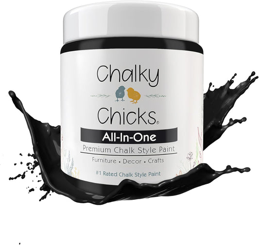 Chalky Chicks All-in-One Chalk Paint for Furniture or Cabinet - 16 Fl Oz - Matte Finish Starless Night Black for Metal, Wood Furniture Paint - No Sanding All-in-One for Home Decor & Crafts, USA Made