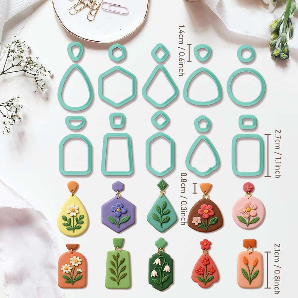 10 Sets Geometric Clay Cutters, 20pcs Shape Polymer Clay Cutting Tools for Earrings Jewelry Making, Clay Jewelry Making Kit