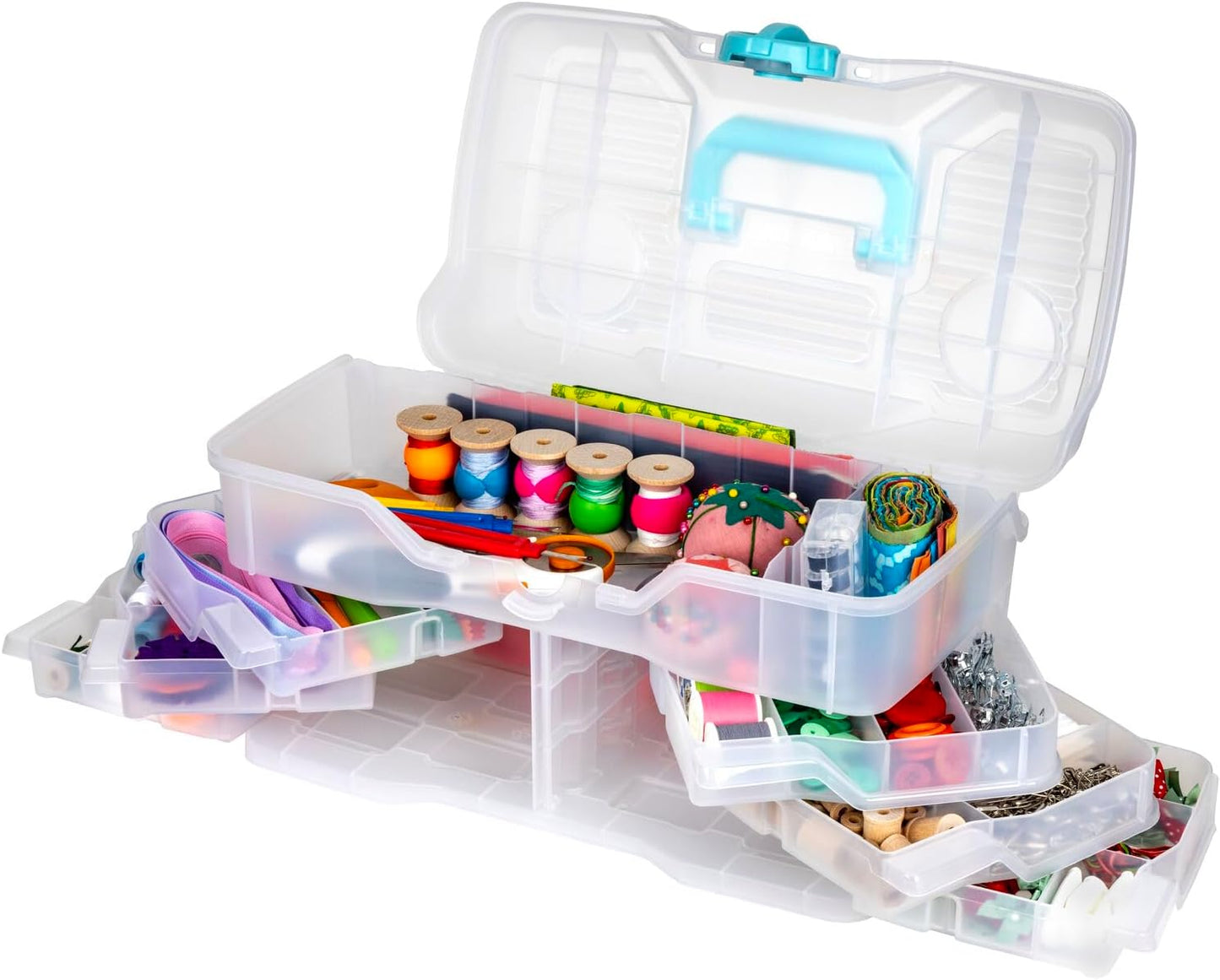 ArtBin Clear Plastic Organizer Small Parts Organizer - for DIY Arts & Crafts Storage Boxes & Organizers, Sewing Storage - Storage Box with Compartments, Project Box - Large (6 Pivot Trays) 6963PB