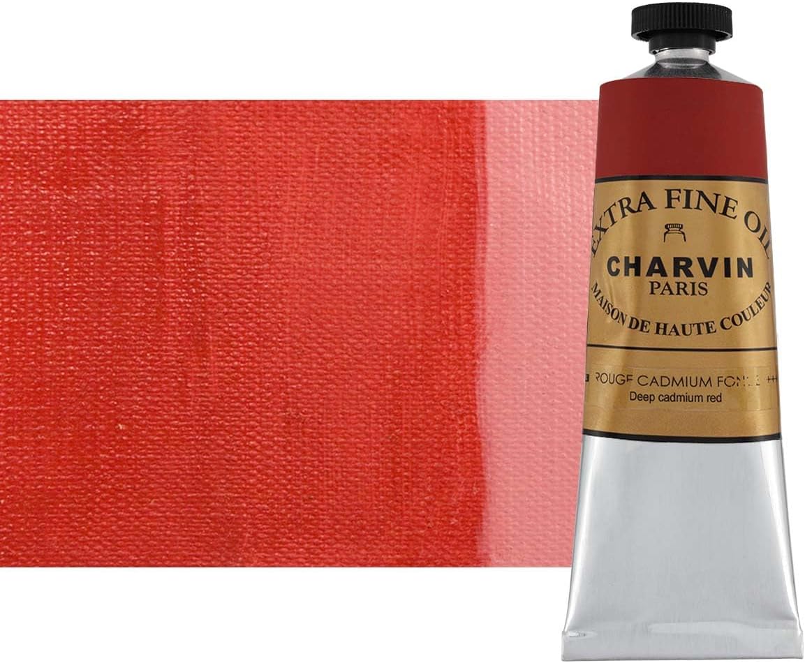 Charvin Extra Fine Oil Paint, Cadmium Red Deep 60 mL - Triple-Milled, Rich Texture, Poppy Oil-Based, Light-Fast, Handmade, Archival Quality