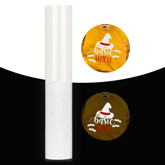 GIRAFVINYL White Reflective HTV Heat Transfer Vinyl - 12" x 7' Roll, Easy to Cut & Weed Iron on Vinyl for DIY Crafts & T-Shirts