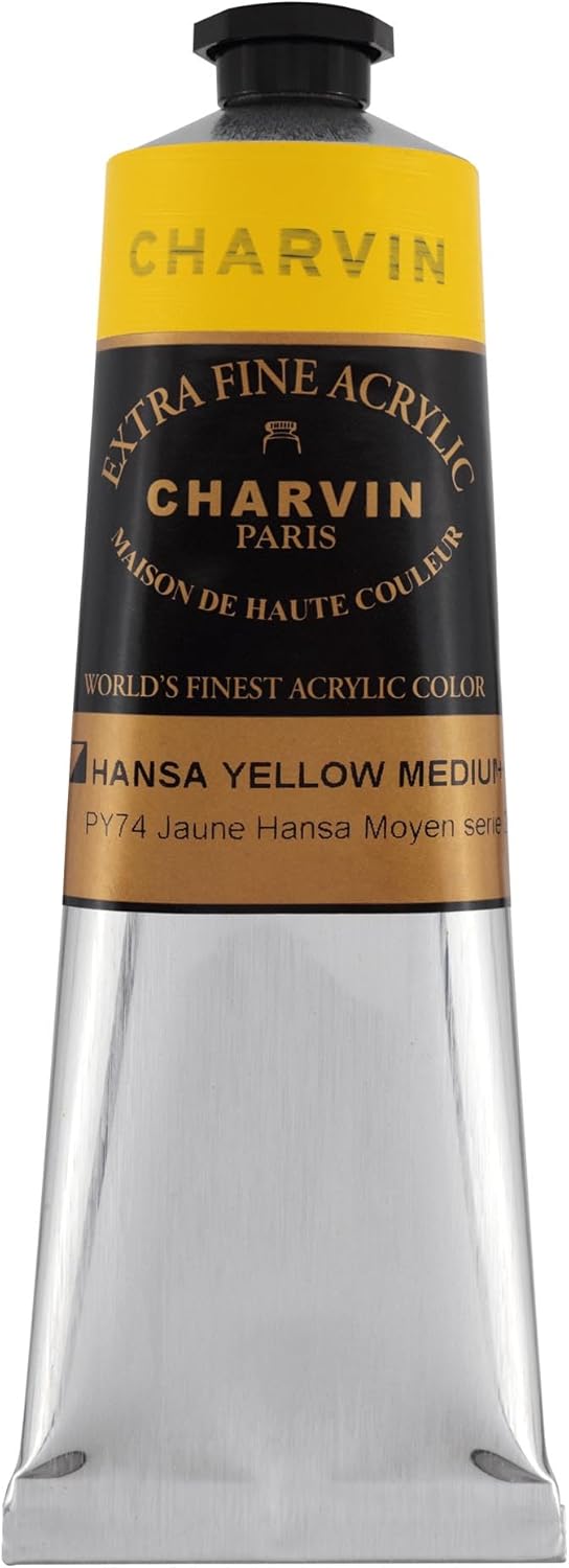 Charvin Extra Fine Professional Artist Acrylic Paint Colors, Nature Themed Hues, 150ml Hansa Yellow Medium