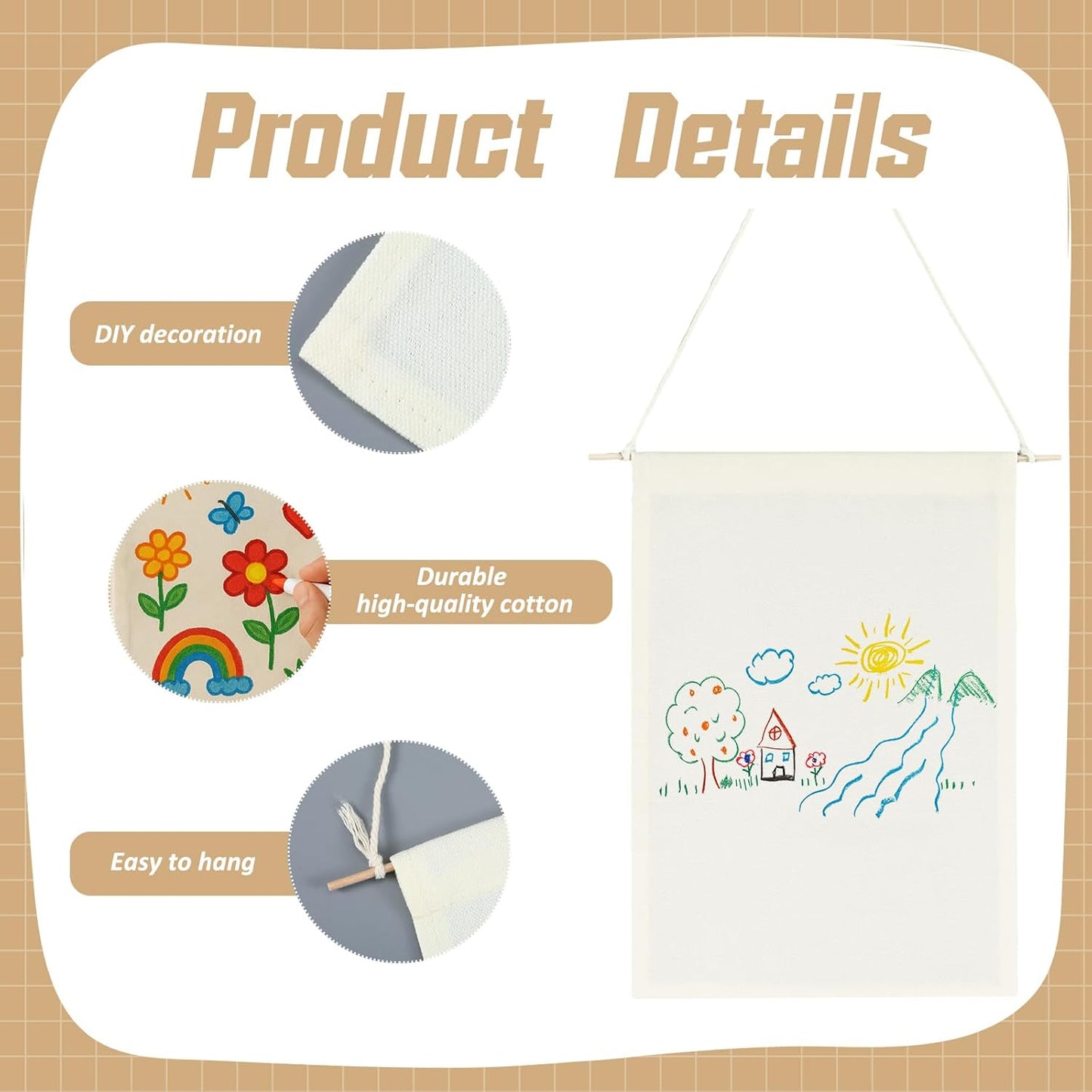 Mindsoft 48 Pcs Blank Canvas Banner Bulk Color Your Own Vertical Banner with Hanger with 12 Colorful Fabric Markers Pens Wall Display Banners for DIY 24 Students Paint Art Classroom School Camp Party