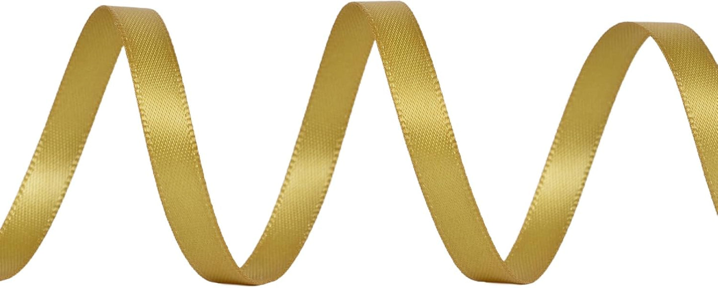 YAMA Gold Double Faced Satin Ribbon 1/4 Inch 25 Yards, Thin Gold Christmas Ribbon for Christmas Tree Gift Wrapping Crafts Party Decoration