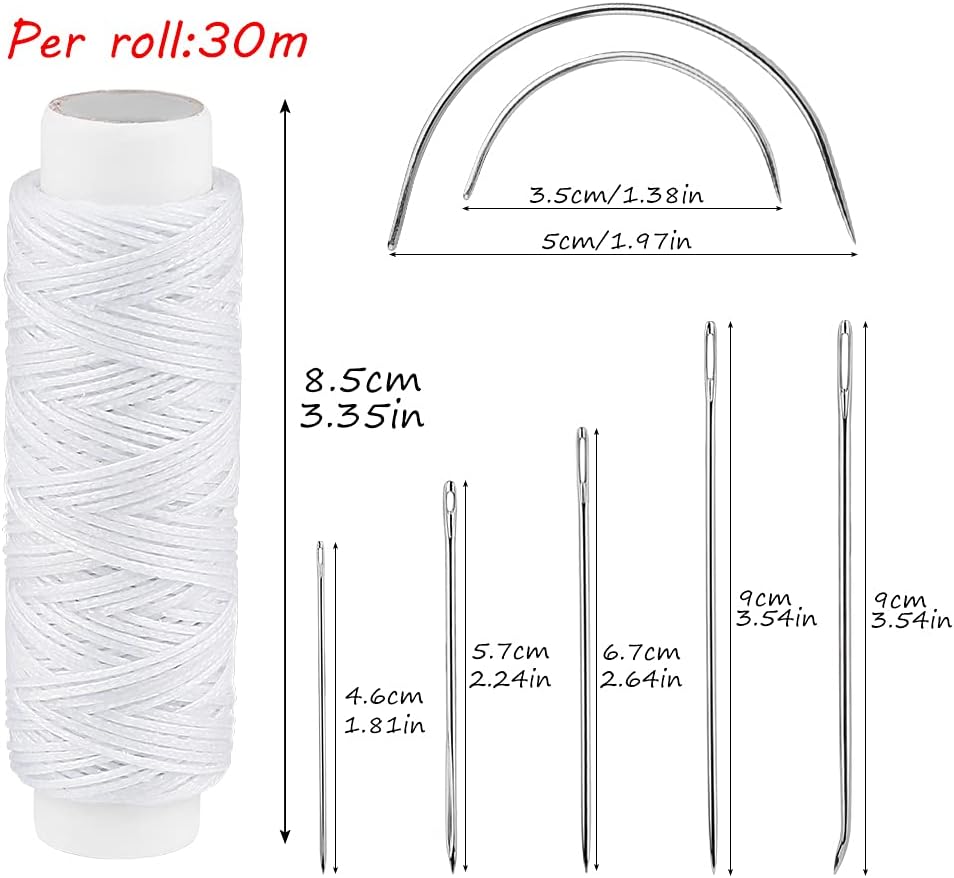 Ftyiwu Waxed Thread, Upholstery Needle and Thread 32 Yards with 7PCS Hand Sewing Needles for Home Upholstery Carpet Canvas Repair Leather Sewing (White)