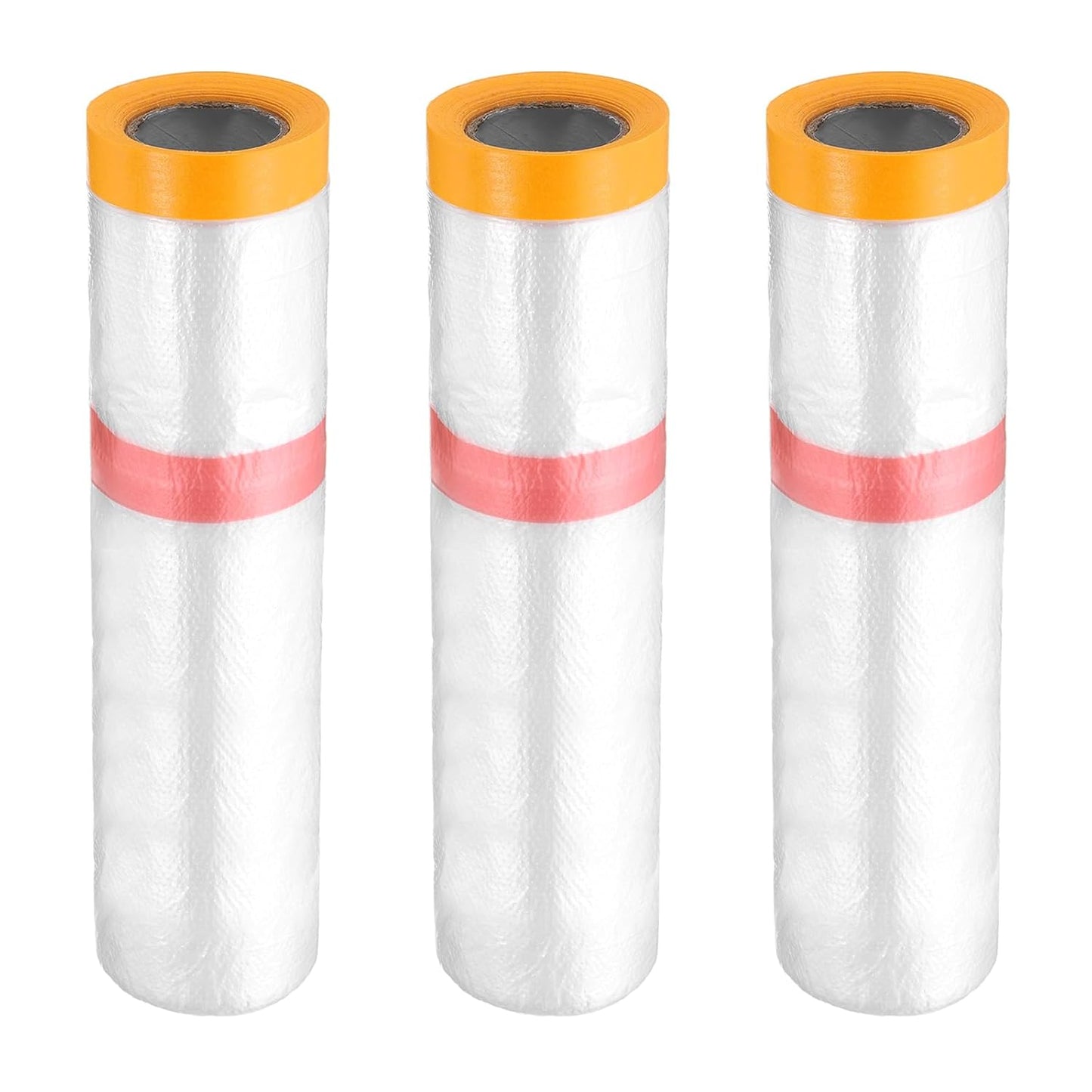 HARFINGTON 3 Rolls Pre-Taped Masking Film 126" x32.8ft Double Adhesive Tape and Drape Painters Plastic Drop Cloth Film with Tape Plastic Sheeting for Automotive Painting Covering