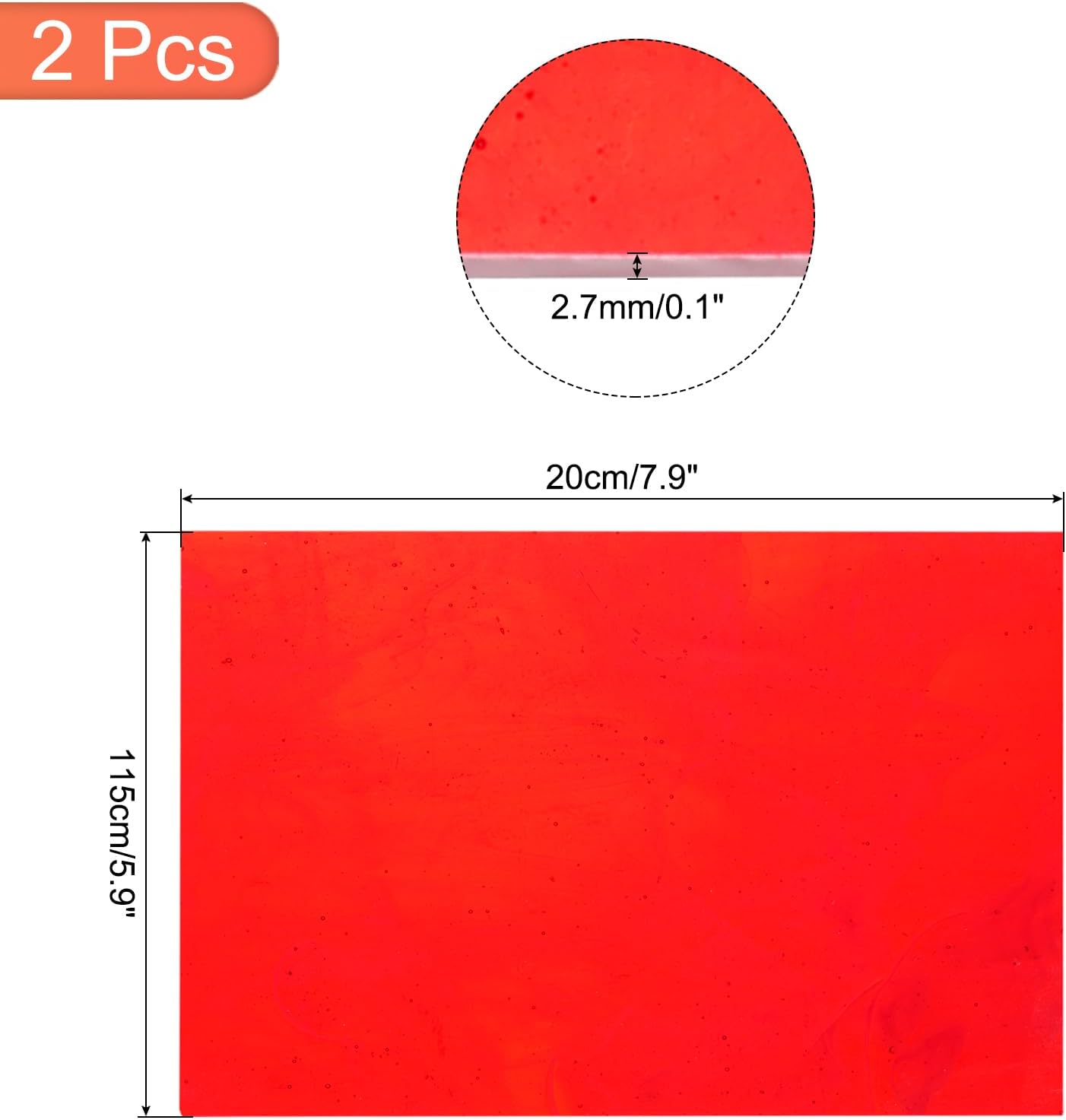 MECCANIXITY 2 Pcs Stained Glass Sheet Mosaic Tile 7.9 Inch x 5.9 Inch Red Stained Glass Sheets for Crafts DIY Art Project