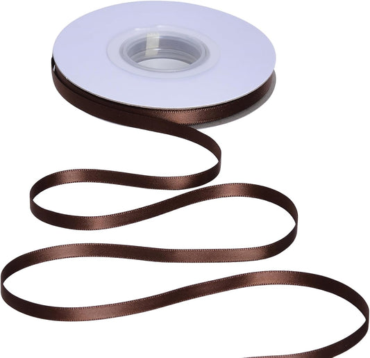 YAMA Brown Double Faced Satin Ribbon 1/4 Inch 25 Yards Brown Ribbon for Gift Wrapping Crafts Hair Bows Wedding Party Decoration
