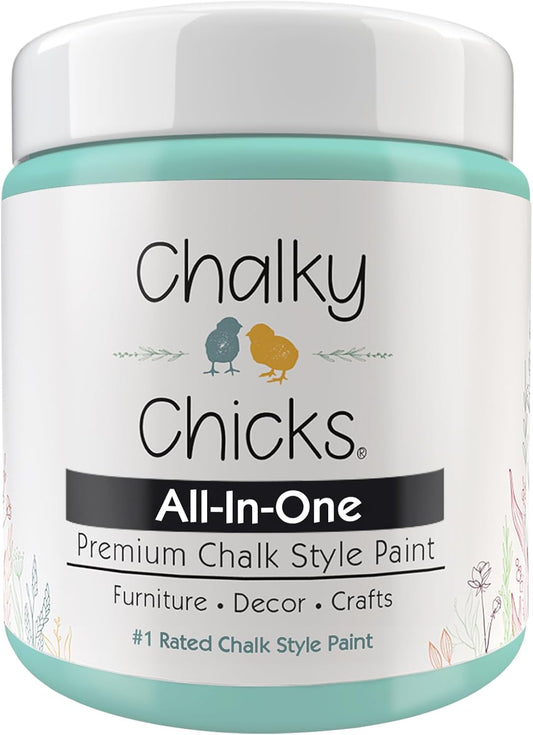 Chalky Chicks All-in-One Chalk Paint for Furniture or Cabinet - 4 Fl Oz - Matte Finish Riptide (Green Blue) for Metal, Wood Furniture Paint - No Sanding All-in-One for Home Decor & Crafts, USA Made
