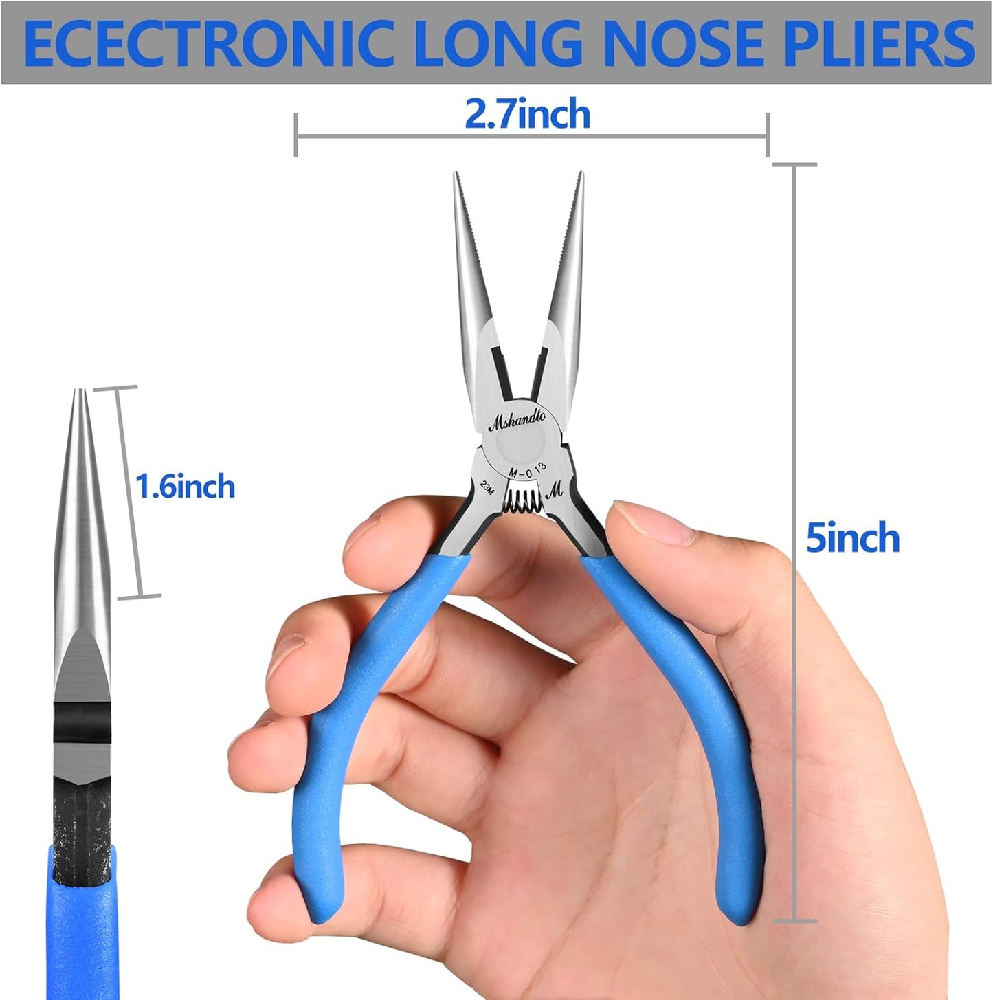 Needle Nose Pliers Set, mshandto 5" Long Nose Pliers for Wire Bending, 6 Pack High Carbon Steel Needle Nose Pliers, Serrated Jaw Pliers for Jewelry Making, Electronics, Object Grasping, Craft Making