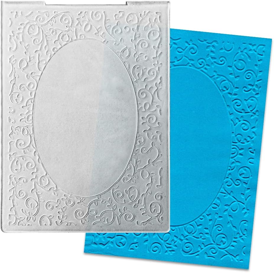 ALIBBON Cirrus Leaves Plastic Embossing Folders for Card Making, Oval Frame Background Template Molds Embossing Folders for DIY Scrapbooking Craft Photo Album Decorations