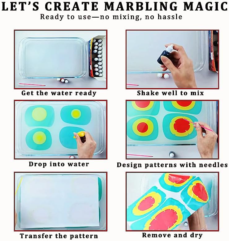 JAJADO 54 Pcs Water Marbling Paint Kit, Water Paint Marbling Ink & Turkish Marble Pattern Acrylic Pouring Floating Paint Art & Crafts Gifts for Christmas, Halloween, Birthday