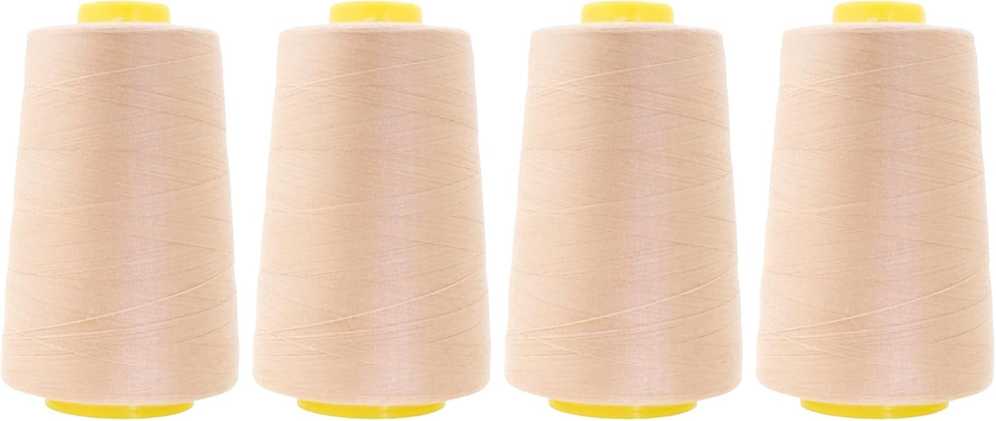 Mandala Crafts 4 Pack of Serger Threads Cones Spools - 40S/2 24000 Yards Polyester Nude Threads for Sergers Machine and Overlock Quilting Sewing Machine