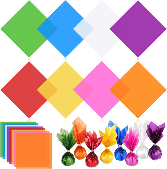 PEASUG 120 PCS Cellophane Sheets, Cello Sheets, Cellophane Paper Sheets, Colored Cellophane Wrap, Transparent Plastic Sheets for DIY Crafts Project, Art, Lights, Window Decoration（12x12 Inches