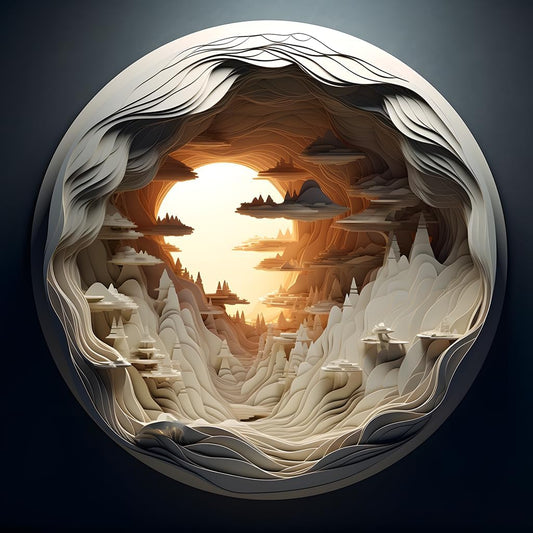 Bgraamiens 3D Visual Dawn Inside a Cave - 1000 Pieces Round Puzzle for Adults, Unique Autostereoscopy Hard Challenge, BG24011