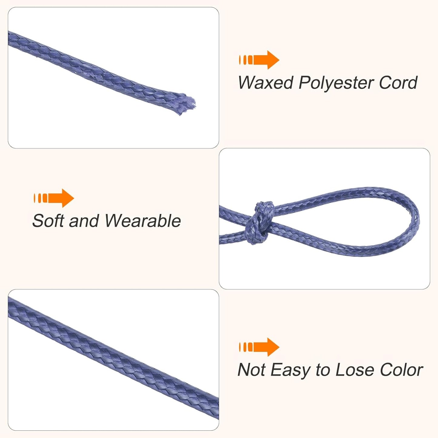 MECCANIXITY Waxed Cord 2.5mm Waxed Polyester Cord 87 Yard Wax String for Bracelet Making, Necklaces, Beading, Jewelry Making and DIY Crafts(Navy Blue)