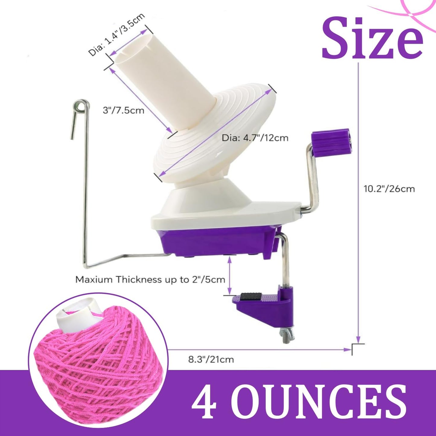 Yarn Ball Winder, Weaving Ball WinderNeedle Craft Yarn Ball Winder,The Helper for Knitting Enthusiast,Sturdy with Metal Handle and Tabletop Clamp, with 4 Size Pom Pom Makers+1PS Scissors