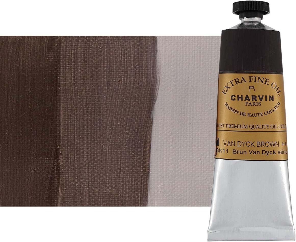 Charvin Extra Fine Oil Paint, Van Dyck Brown 60 mL - Triple-Milled, Rich Texture, Poppy Oil-Based, Light-Fast, Handmade, Archival Quality