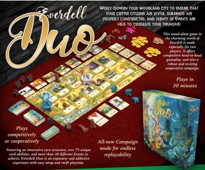 Everdell Duo – 2-Player Standalone Board Game with Competitive, Co-Op & Campaign Modes – Strategy Game with Woodland Theme, Ages 10+, Fast 30-Minute Gameplay