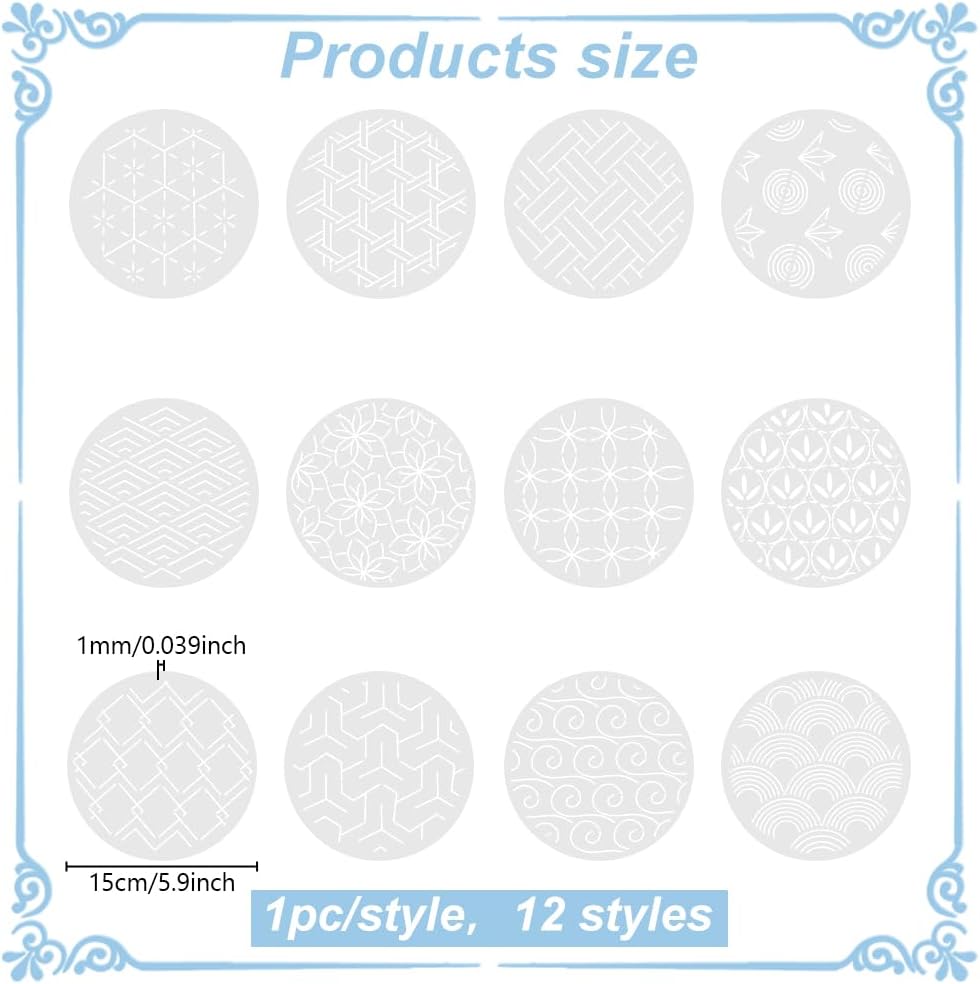 FREEBLOSS 12Pcs Sashiko Stencils Sashiko PET Template Drawing Line Template for Hand Quilting Sashiko Patterns Templates Flexible Embroidery Stencils for Hand Sewing Lovers 5.9 * 5.9''