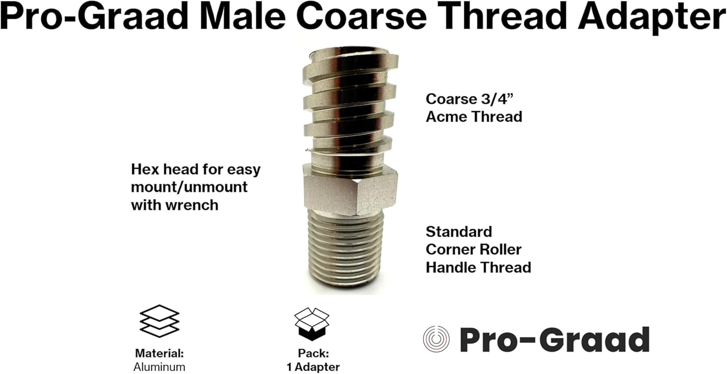 Aluminum Male Coarse Thread Adapter - Converts Drywall Corner Roller Handle to Acme 3/4" Threads to fit Paint Rollers, Stipple Brushes, Brooms, Mops & More - Lightweight & Durable