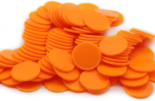 Set of 100 Opaque Plastic Learning Counters Mini Poker Chips Game Tokens with Storage Box (Orange, 1.26 Inch)