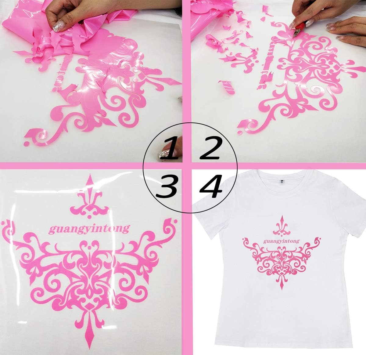 Guangyintong Heat Transfer Vinyl - 12" x 12ft Rolls, Matte Pink HTV for T-Shirts & All Cutter Machines, Easy to Cut & Weed