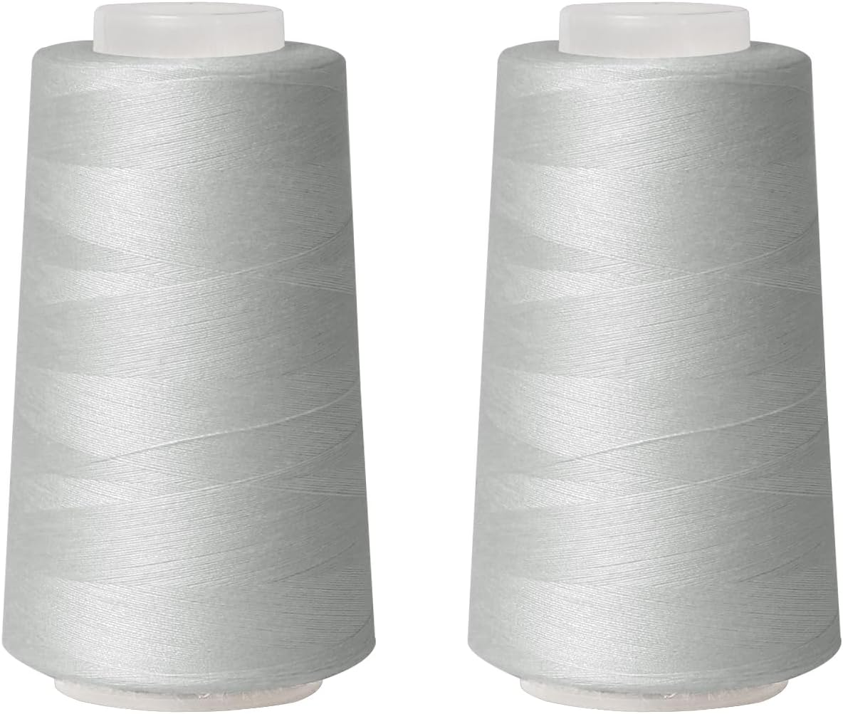 Sewing Thread Cone Set, 2 Pack Serger Thread, 3000 Yards Each, All Purpose Thread for Sewing, Quilting, Machines, Overlock, Merrow & Hand Embroidery (Grey*2)