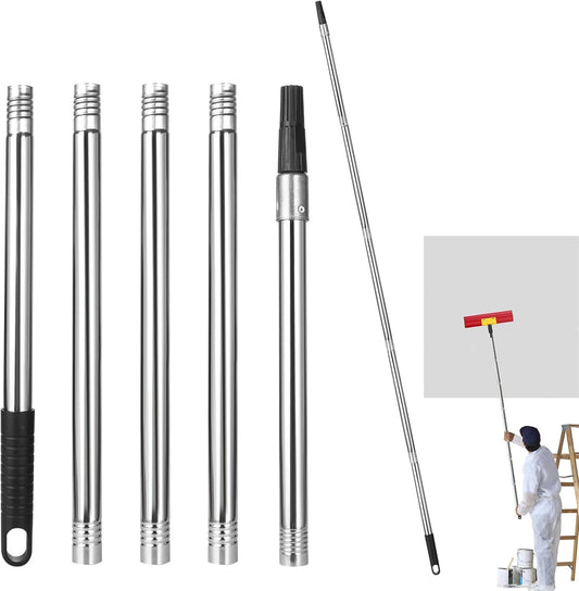 Extension Pole 71inch Adjustable Paint Rollers Brush Extension Pole 5 Pieces Stainless Steel Pole for Window Squeegee Ceiling Cleaning Tools