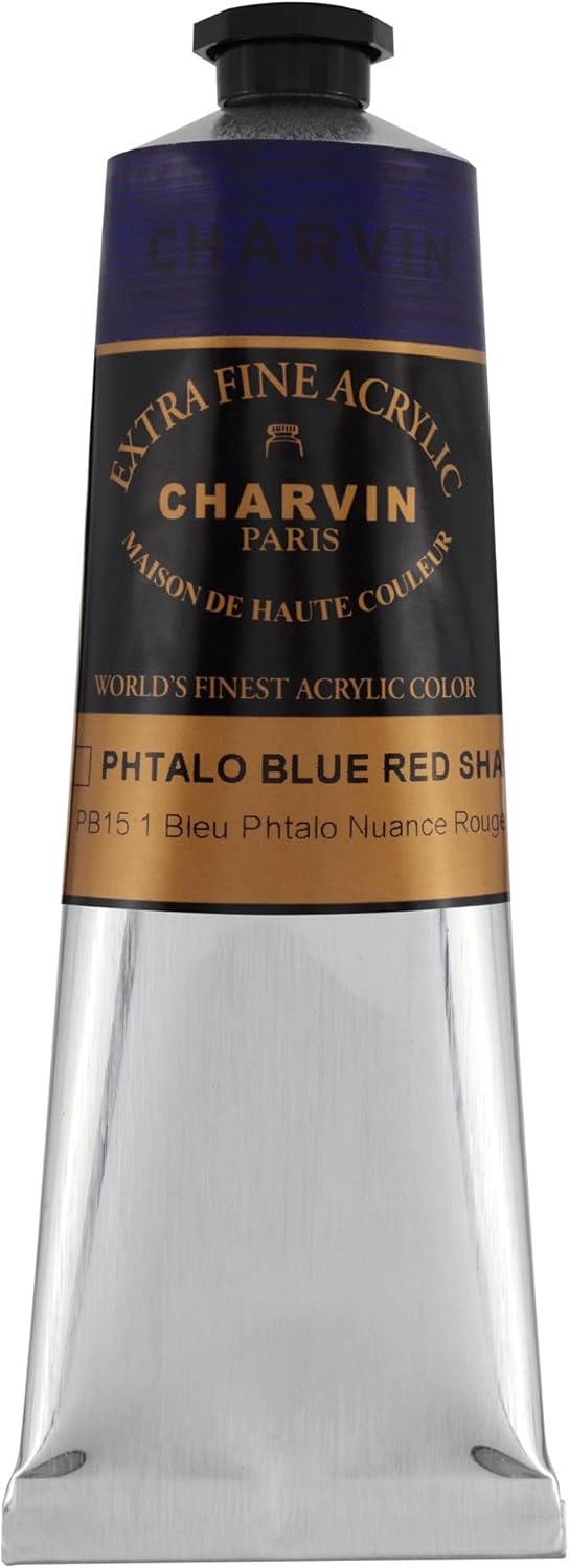 Charvin Extra Fine Professional Acrylic Paint - Phthalo Blue (Red Shade), 150ml Tube, Triple-Milled, Lightfast Pigments, Open Stock Artist Acrylic Paints in Nature-Inspired Hues