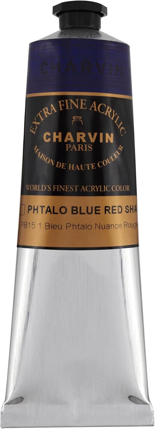 Charvin Extra Fine Professional Acrylic Paint - Phthalo Blue (Red Shade), 150ml Tube, Triple-Milled, Lightfast Pigments, Open Stock Artist Acrylic Paints in Nature-Inspired Hues