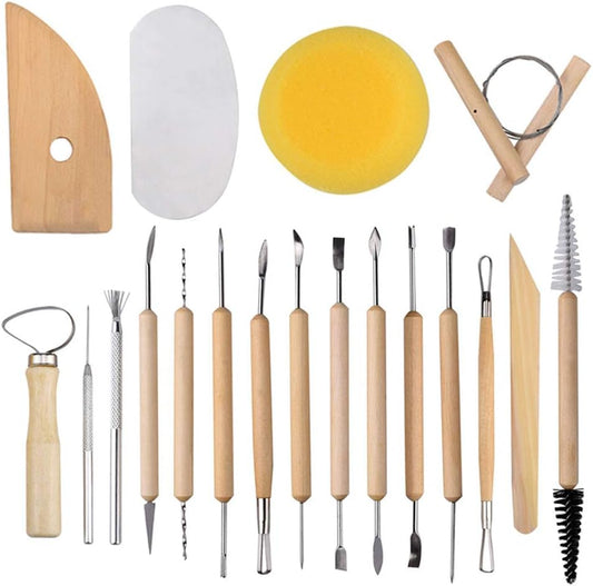 EuTengHao 19Pcs Pottery Tools Clay Sculpting Carving Tool Set Contains Most Essential Wooden Clay Tools for Potters