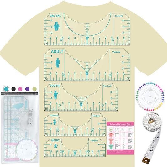 Vowlove T-Shirt Ruler Guide Alignment Tool to Center Designs, All Size Tshirt Measurement Tool for Heat Press Accessories, Left Chest Logo, DTF, Sublimation Blanks, Heat Transfer Vinyl HTV