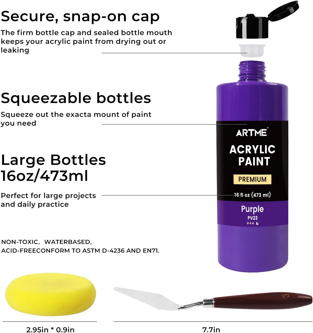 ARTME Acrylic Paint Set, 15 Unique Colors (16oz/473ml) Large Bulk Acrylic Paint Non Toxic, Waterproof, Rich Pigments Perfect for Artists, Students Painting on Canvas Stone Wood Fabric Ceramic Crafts