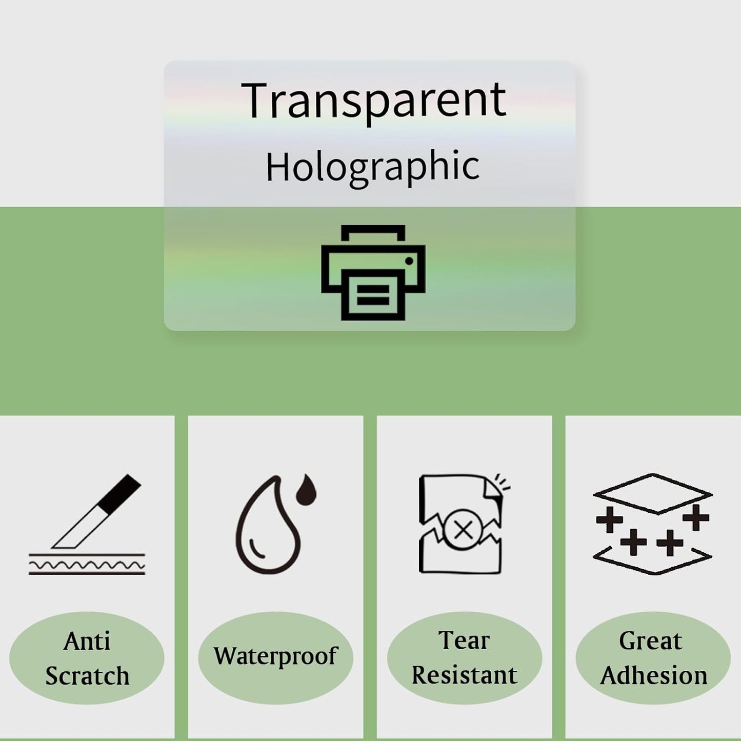 3x2 Inch Transparent Holographic Thermal Labels Stickers, Clear Self-Adhesive Direct Thermal Labels, Perforation Line Design& Waterproof- 200 Sheets