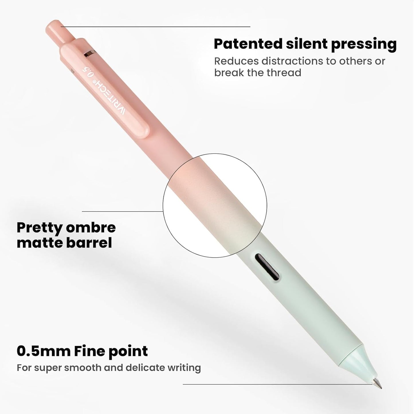 WRITECH Gel Pens Fine Point: 0.5mm Black Ink Retractable 4ct Smooth Writing No Bleed with Aesthetic Gradient Color Pen Barrel for Journaling Note Taking Sketching