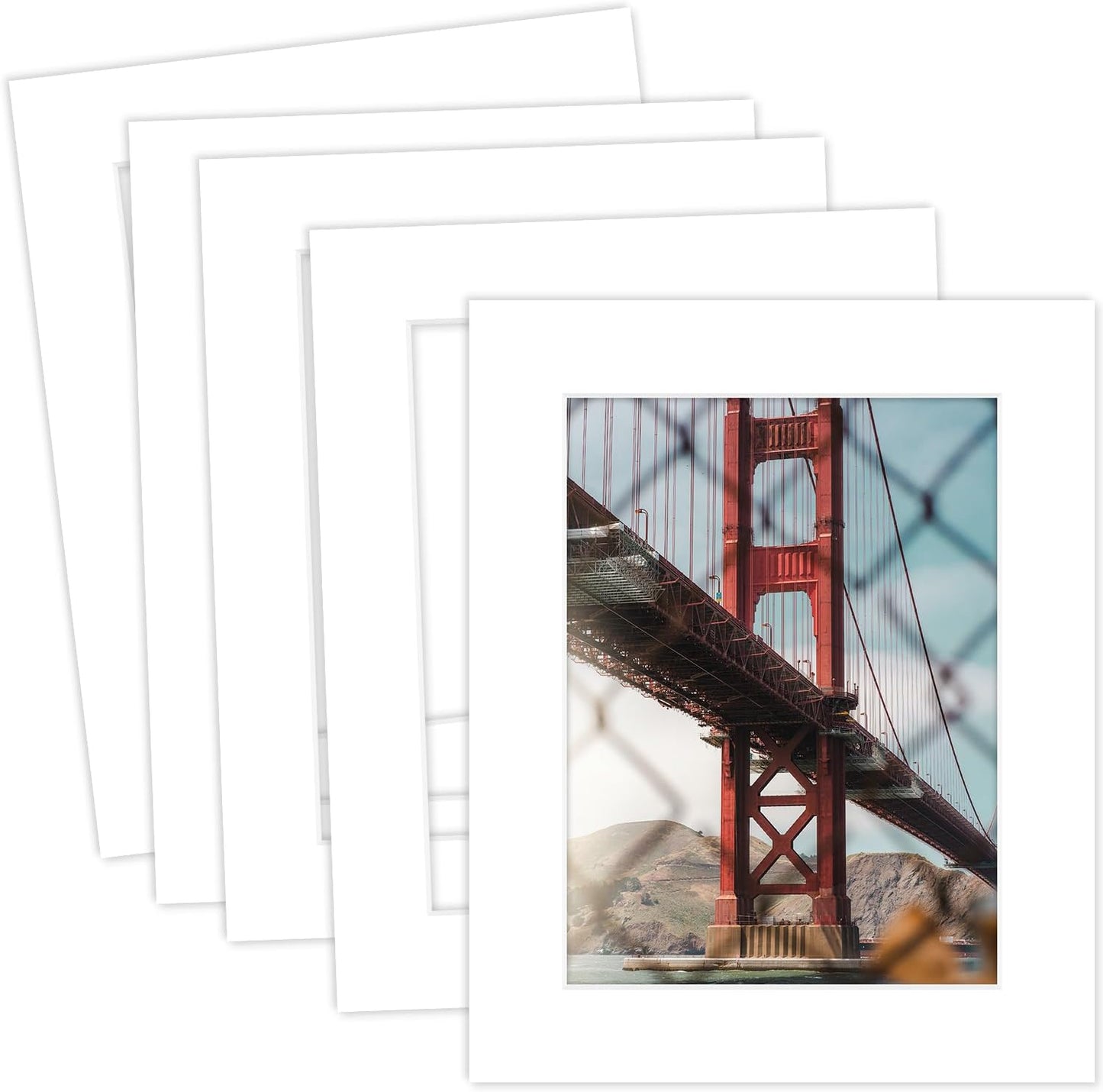 MBC Mat Board Center, 5 Pack 8x10 for 6x8 White Picture Mats Frame Mattes, Bevel Cut, Acid Free, 4-ply Thickness