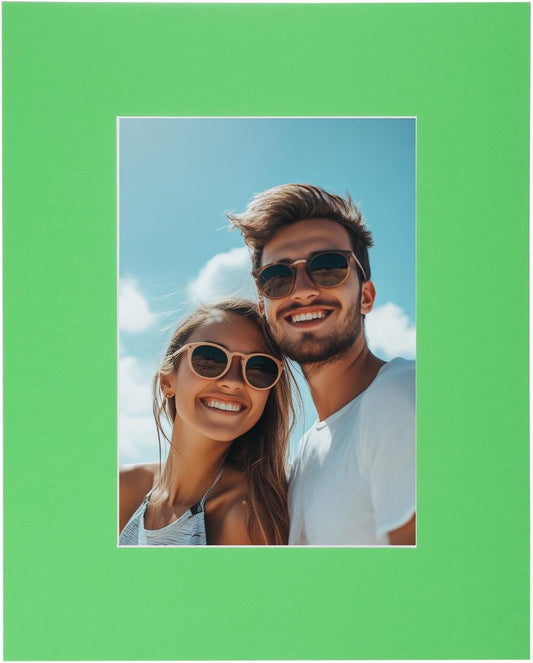 Picture Mats, 8 x 10 for 5 x 7 Pictures Acid Free White Core Bevel Cut Frame Mattes for Display Art Measuring, Green